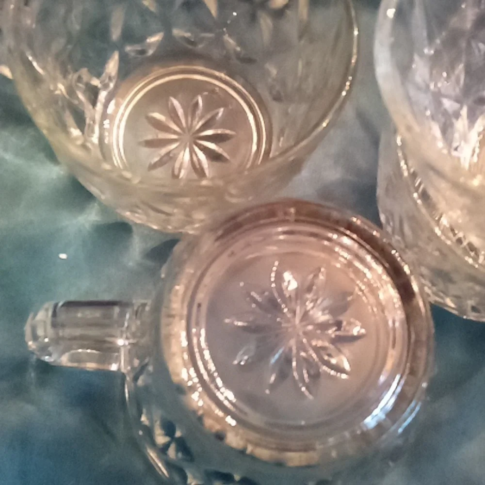 8 vintage clear glass anchor Hocking diamond punch cups